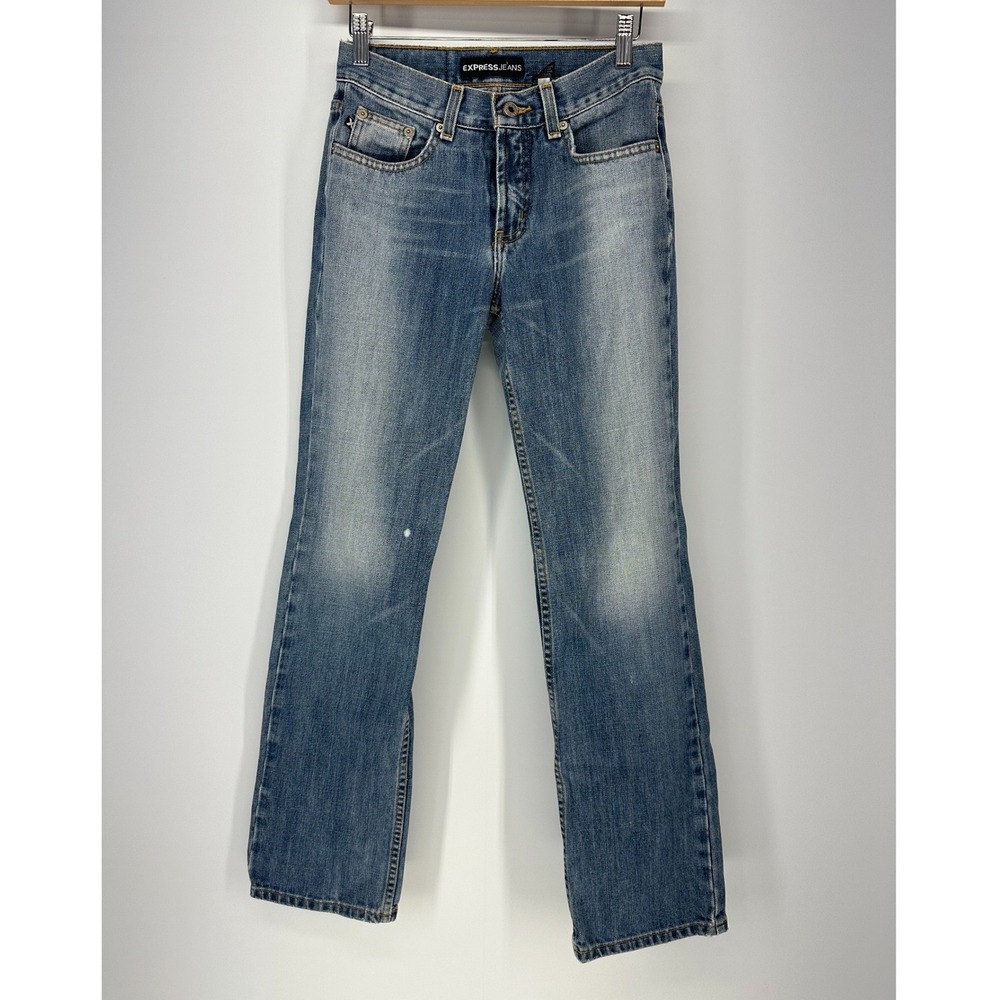 Express Jeans Straight Leg Womens 1/2 Blue Mid Rise Faded Y2K Denim Pant